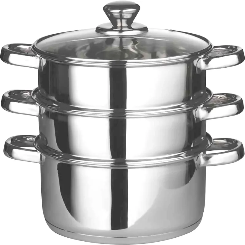 22cm 3pc S/S Steamer with Glass Lid