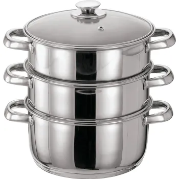 4pc 24cm 3 Tier S/S Steamer Set with Glass lid