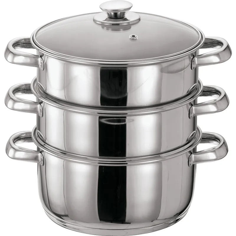 4pc 24cm 3 Tier S/S Steamer Set with Glass lid