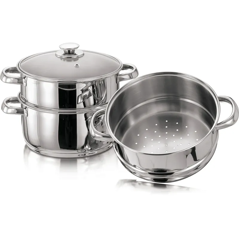 4pc 24cm 3 Tier S/S Steamer Set with Glass lid