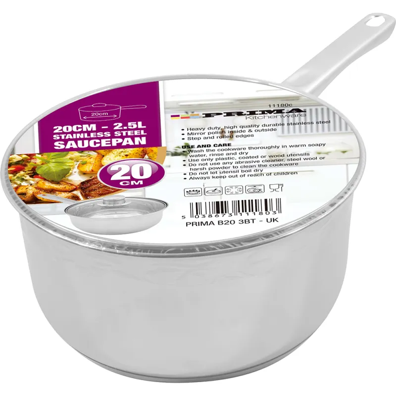20cm S/S Milkpan Induction Base With Glass lid