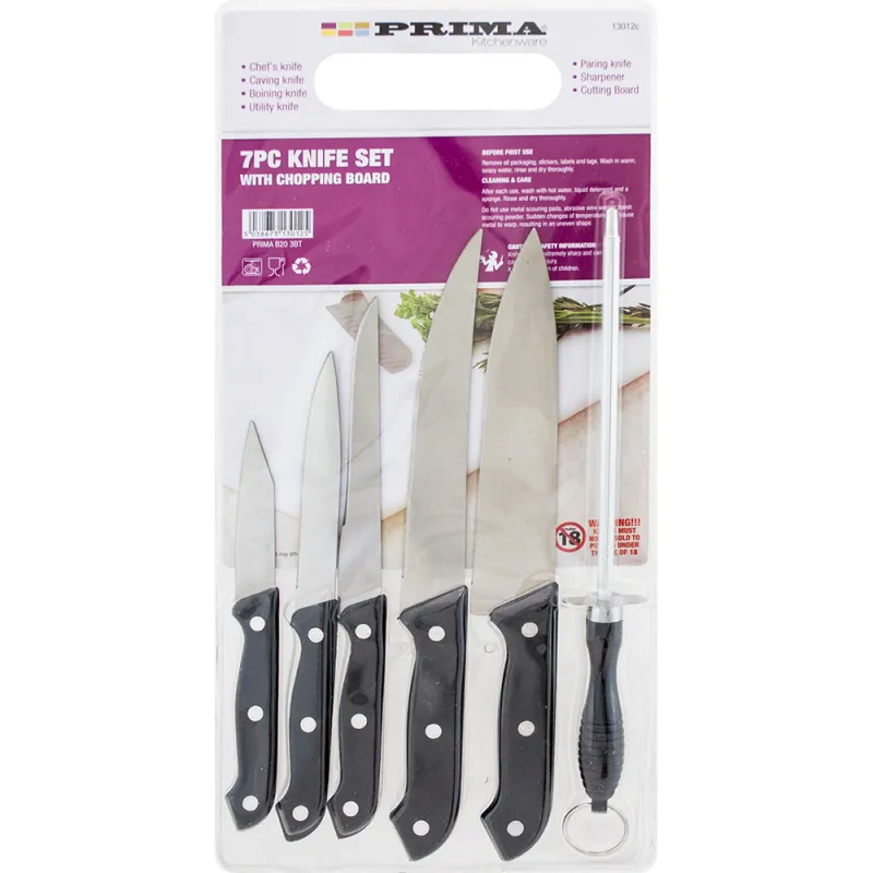 7pc Knife Set in Plastic cutting Board