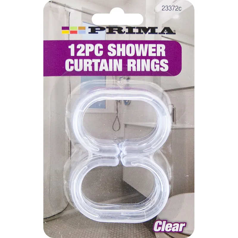 12pc Clear Shower Curtain Rings