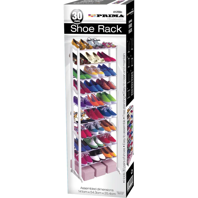 30 Pair Shoe Rack White - Colour Box