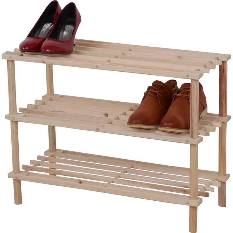 3 Tier Shoe Rack - Natural 74 x 48.5 x 26.5cm