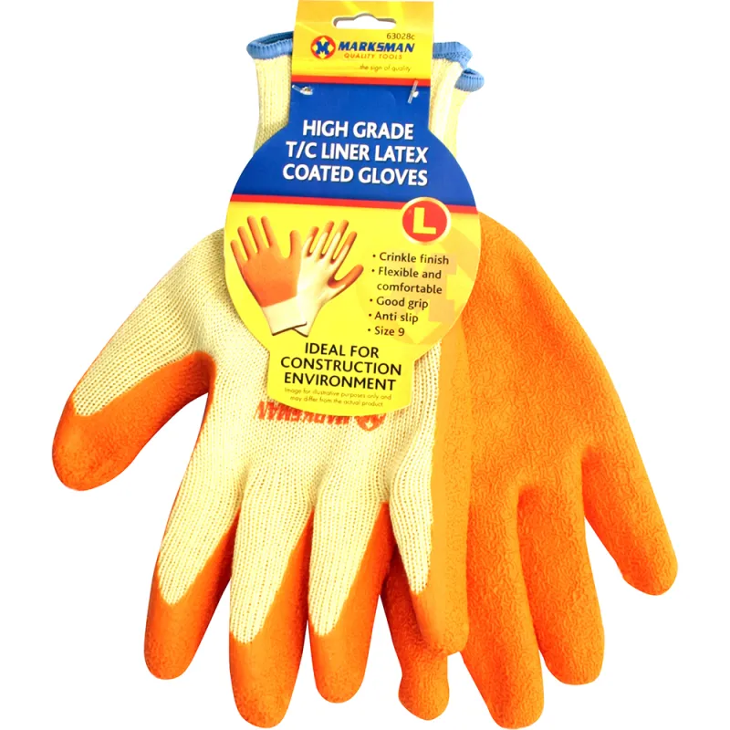 Size 9 High Grade Latex Coated Gloves - L