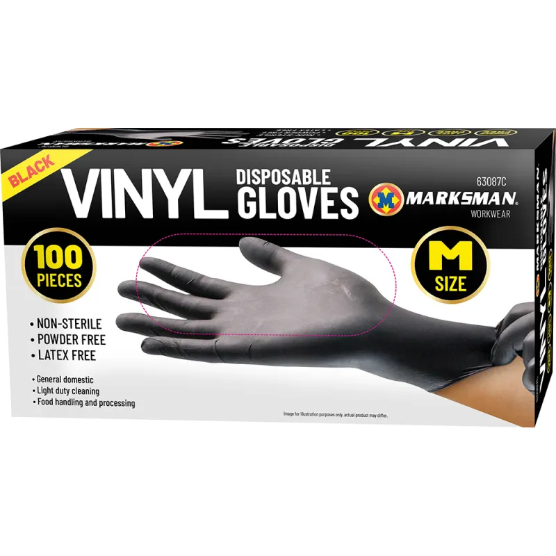 Black Vinyl Powder Free Gloves - Medium