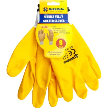 Size 9 Yellow Nitrile Coated Builder Gloves