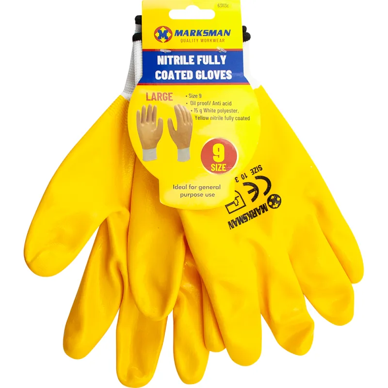 Size 9 Yellow Nitrile Coated Builder Gloves