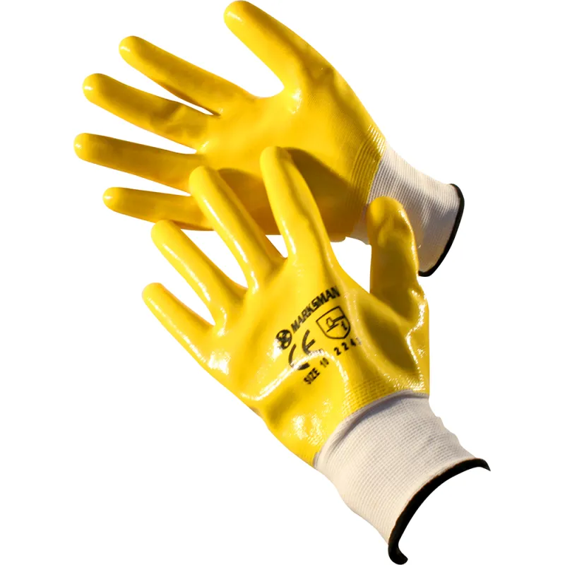 Size 9 Yellow Nitrile Coated Builder Gloves