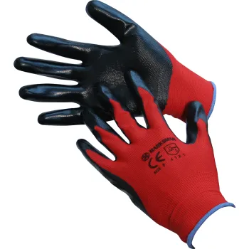 Size 8 Red / Black Nitrile Coated Gloves - M