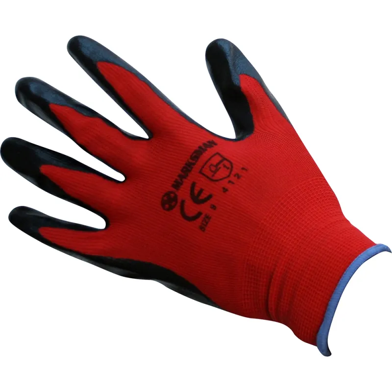 Size 8 Red / Black Nitrile Coated Gloves - M