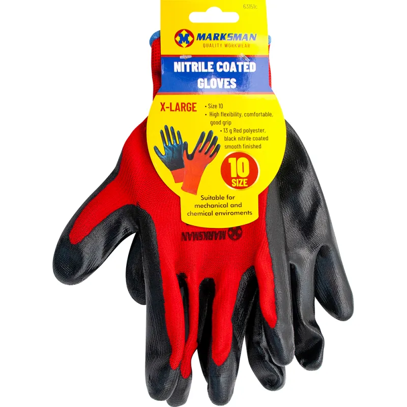 Size 10 Red / Black Nitrile Coated Gloves - XL