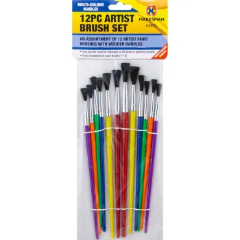 12pc Artist Brush Set - Asst Colour Handles