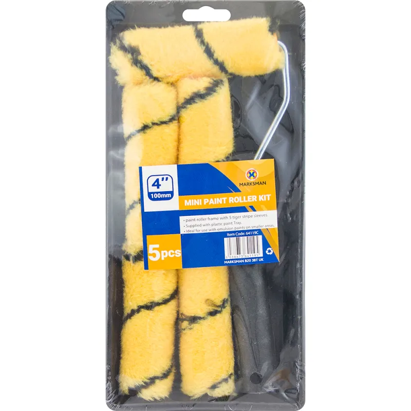 5pc 4” Tiger Stripe Mini Roller Tray Set