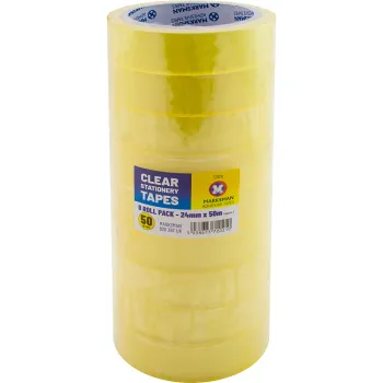 9 Roll Clear Stationary Tape 24mm x 50m