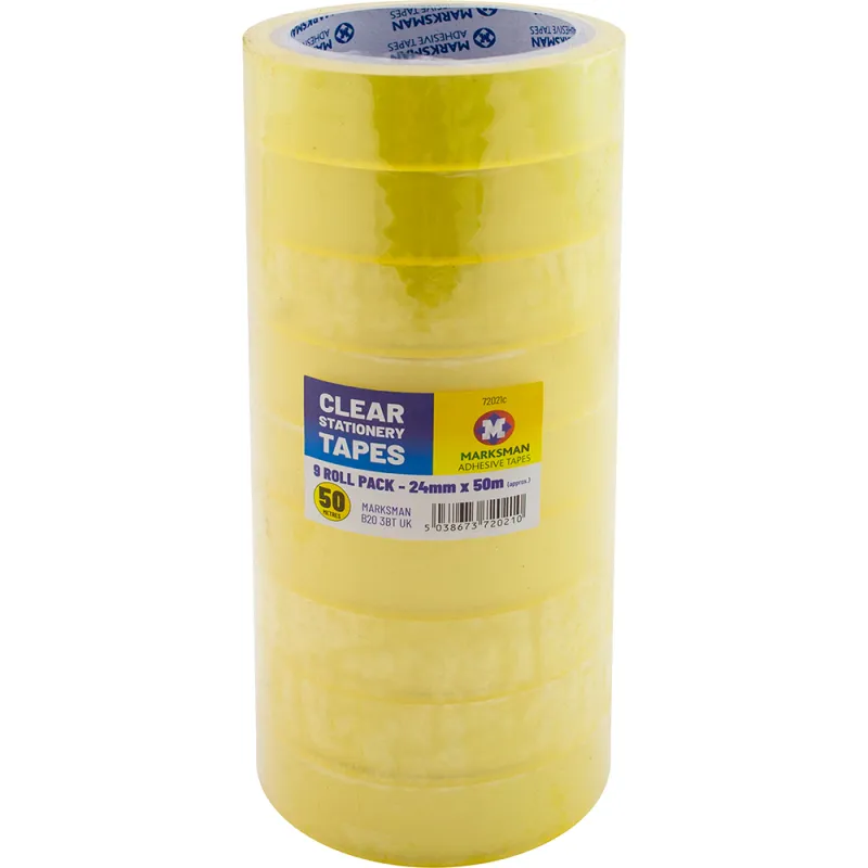 9 Roll Clear Stationary Tape 24mm x 50m