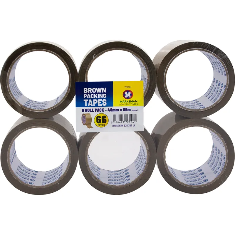 6 Roll Brown Packing Tape 48mm x 66m