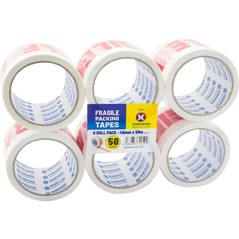 6 Roll Fragile Printed Tape 48mm x 50m