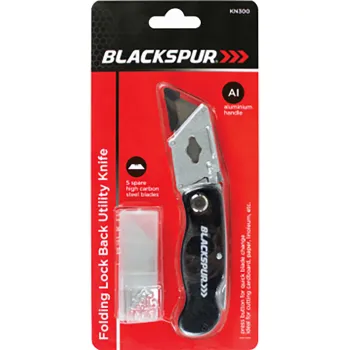FOLDING LOCK BACK UTILITY KNIFE WITH 5 SPARE BLADES