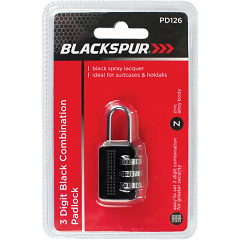3 DIGIT BLACK COMBINATION PADLOCK