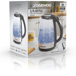 Daewoo 1.7L Glass Kettle with LED - Tesco Groceries